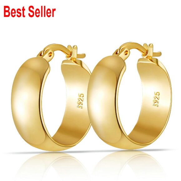 Jewelry - Sterling Silver Hoop Earrings 14K Gold Plated Hypoallergenic Lightweight